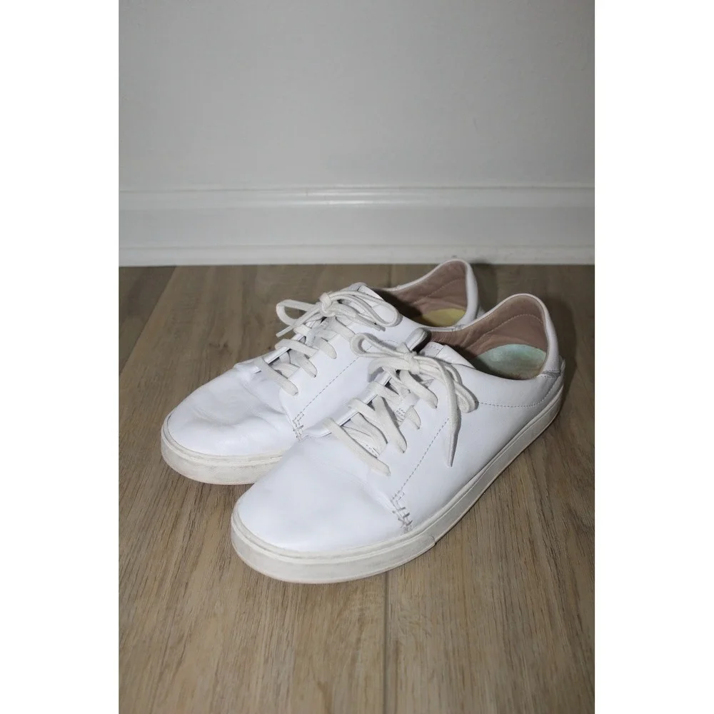 Olukai Pehuea Li 'Ili White Leather Lace Up Surf Sneakers Women's 10 20433-4R4R‎